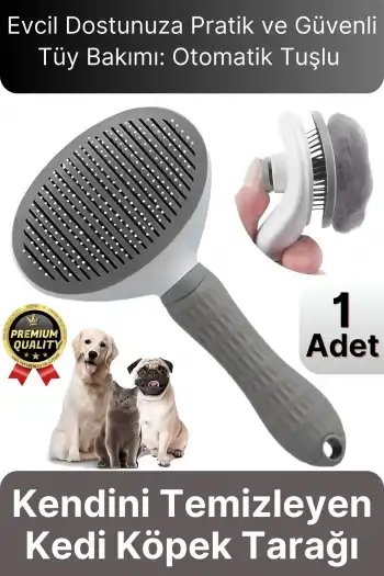 Özel Üretim Gri Kendini Temizleyen Otomatik Tuşlu Evcil Hayvan Pet Tüy Toplayıcı Kedi Köpek Tarağı