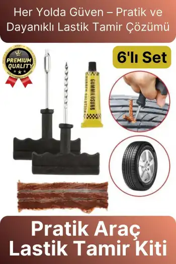Çok Amaçlı Pratik Patlayan Tekerlek Araç Bisiklet Lastik Tamir Kiti Macun Fitil Atma Seti 6 Parça