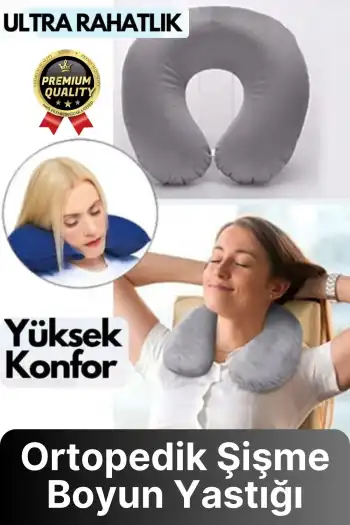 Özel Üretim Portatif Rahat Konforlu Seyahat Yolculuk Araba Uçak Kadife Ortopedik Şişme Boyun Yastığı