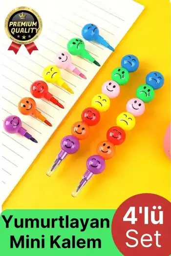 Özel Seri İlkokul Okul Öğrenci Renkli Hafif Eğlenceli Emoji Yüzlü Yumurtlayan Mini Kalem 4lü Set