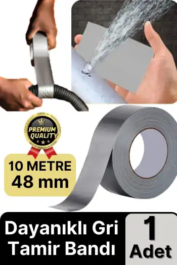 Ekstra Güçlü Dayanıklı Su Geçirmez Sızdırmaz İzolasyon Yalıtım Gri Tamir Bandı 10 Mt 48 Mm 1 Adet