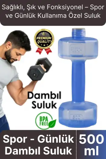 Özel Üretim Fitness Spor Okul Koşu Bpa İçermeyen Plastik Matara Günlük Mavi Dambıl Suluk 500 ml