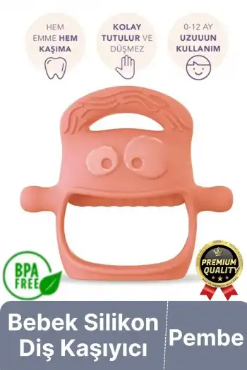Eğlenceli Yumuşak Esnek Bpa İçermeyen Diş Çıkarma Dönemi Kaşıma Silikon Pembe Bebek Diş Kaşıyıcı