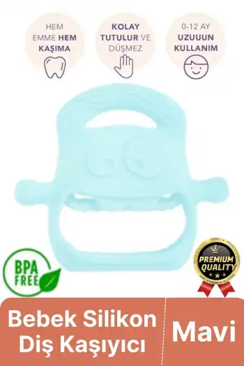 Eğlenceli Yumuşak Esnek Bpa İçermeyen Diş Çıkarma Dönemi Kaşıma Silikon Mavi Bebek Diş Kaşıyıcı