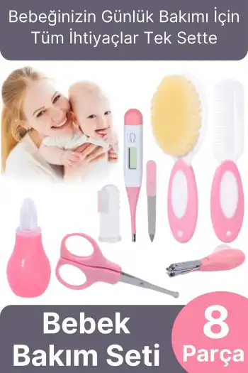 Tırnak Makası Burun Temizlik Termometre Cımbız Tarak Aspiratör Yeni Doğan Bebek Bakım Seti 8 Parça
