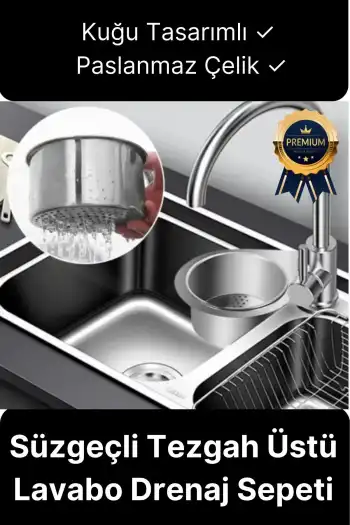 Premium Modern Paslanmaz Çelik Kuğu Tasarımlı Süzgeçli Asılabilen Tezgah Üstü Lavabo Drenaj Sepeti