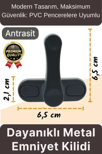 Premium Dayanıklı Koruma Antrasit Çekmeli Metal Pvc Kapı Pencere Hırsız Çocuk Emniyet Kilidi 1 Adet