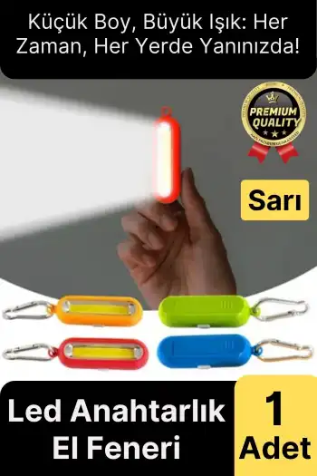 Premium Taşınabilir Kamp Okul Güçlü Işık Aydınlatma 3 Modlu Pilli Sarı Mini Led Anahtarlık El Feneri