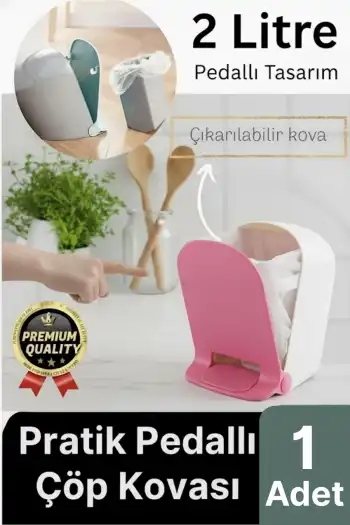 Yeni Tasarım Pratik Şık Tezgah Üstü Çocuk Odası Mutfak WC Banyo Ayak Pedallı Çöp Kovası Kutusu 2 Lt