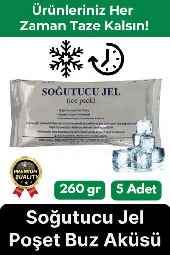 Premium Güvenli Malzeme Dayanıklı Yolculuk Seyahat Yiyecek Soğutucu Jel Poşet Buz Aküsü 260gr 5 Adet