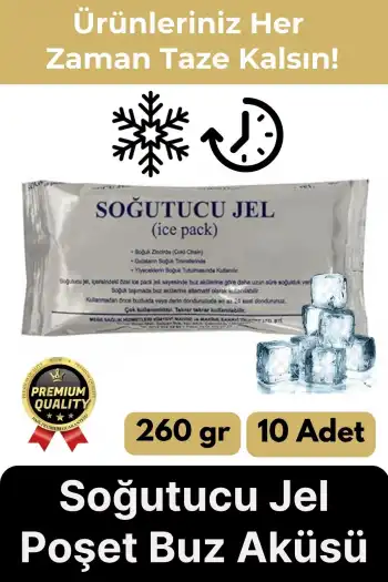 Premium Güvenli Malzeme Dayanıklı Seyahat Yolculuk Yiyecek Soğutucu Jel Poşet Buz Aküsü 260gr 10Adet