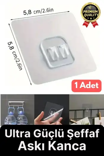 1 Adet Ultra Güçlü Şeffaf Suya Dayanıklı İz Bırakmaz Mutfak Banyo Raf Tablo Ayna Tutucu Askı Kanca