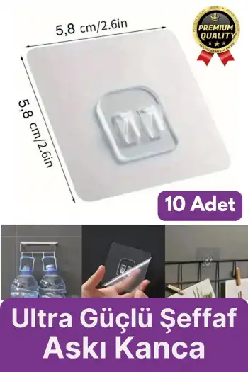 10 Adet Süper Güçlü İz Bırakmaz Suya Dayanıklı Şeffaf Banyo Mutfak Ayna Tablo Raf Tutucu Askı Kanca