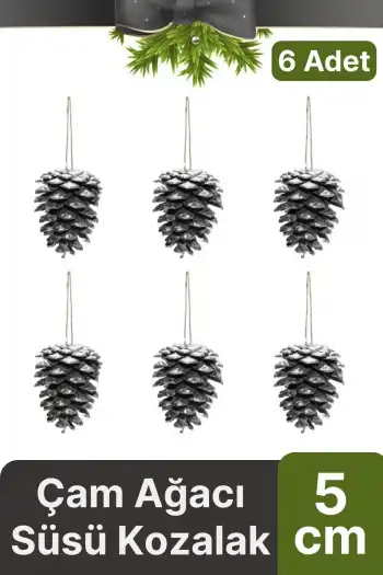 Premium Şık Lüks Tasarım Kış Dekoratif Yeni Yıl Noel Yılbaşı Çam Ağacı Süsü Kozalak 5 cm 6lı Paket