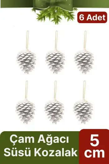 Premium Şık Lüks Tasarım Kış Dekoratif Yeni Yıl Noel Yılbaşı Çam Ağacı Süsü Kozalak 5 cm 6lı Paket