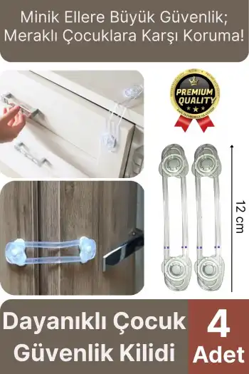 Çok Amaçlı Çekmece Dolap Kapağı Koruma Aparatı Ayarlanır Çocuk Bebek Güvenlik Kilidi 4 Adet 12 Cm
