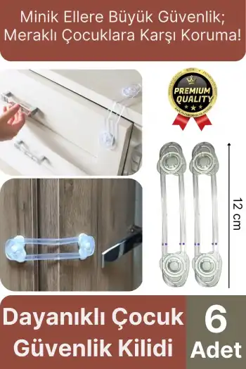 Çok Amaçlı Ayarlanır Dolap Çekmece Kapağı Koruma Aparatı Bebek Çocuk Güvenlik Kilidi 6 Adet 12 Cm
