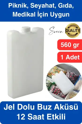 12 Saat Süreli 560 gr Jel Dolu Buz Aküsü Plastik Soğuk Zincir Gıda Yiyecek Uzun Süre Koruma 1 Adet