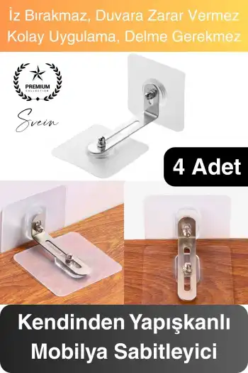 4 Adet Kendinden Yapışkanlı Mobilya Sabitleme Seti Delme Gerekmez Dolap Raf Tutucu Deprem Güvenliği