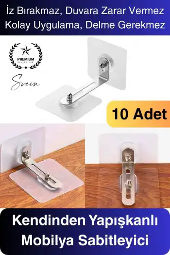 10 Adet Kendinden Yapışkanlı Mobilya Sabitleme Seti Delme Gerekmez Dolap Raf Tutucu Deprem Güvenliği