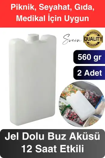 12 Saat Süreli 560 gr Jel Dolu Buz Aküsü Plastik Soğuk Zincir Gıda Yiyecek Uzun Süre Koruma 2 Adet