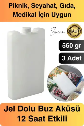 12 Saat Süreli 560 gr Jel Dolu Buz Aküsü Plastik Soğuk Zincir Gıda Yiyecek Uzun Süre Koruma 3 Adet