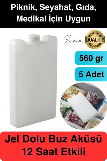 12 Saat Süreli 560 gr Jel Dolu Buz Aküsü Plastik Soğuk Zincir Gıda Yiyecek Uzun Süre Koruma 5 Adet