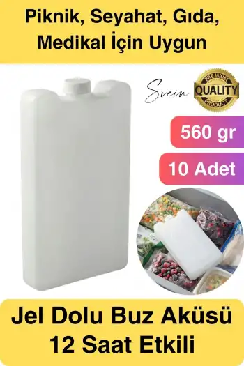 12 Saat Süreli 560 gr Jel Dolu Buz Aküsü Plastik Soğuk Zincir Gıda Yiyecek Uzun Süre Koruma 10 Adet