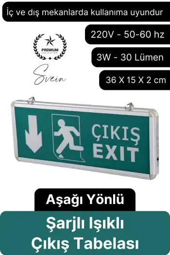 Işıklı Aşağı Çift Yönlü Acil Çıkış Exit Tabelası Şarjlı Yönlendirme Parlayan Armatür Uyarı Levhası