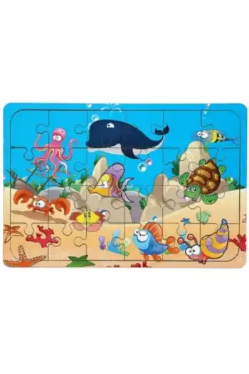 Premium Eğitici Eğlenceli Öğretici Geliştiren Oyun Deneyimi Ahşap Puzzle Denizaltı Balıklar 24 Parça