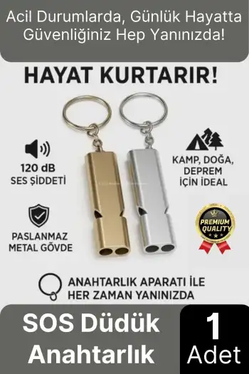 Özel Üretim Paslanmaz Çelik Acil Afet Deprem Spor Stadyum Kamp Alüminyum SOS Düdük Anahtarlık