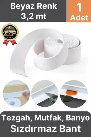 Güçlü Beyaz Ocak Tezgah Kenarı Mutfak Banyo Sızdırmaz Bant Su Geçirmez Küfe Dayanıklı 3,2 mt 1 Adet