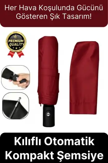 Özel Üretim Rüzgara Dayanıklı Su Geçirmez Konforlu Sağlam 8 Telli Kılıflı Otomatik Kompakt Şemsiye