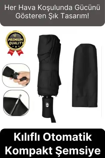 Özel Üretim Rüzgara Dayanıklı Su Geçirmez Konforlu Sağlam 8 Telli Kılıflı Otomatik Kompakt Şemsiye