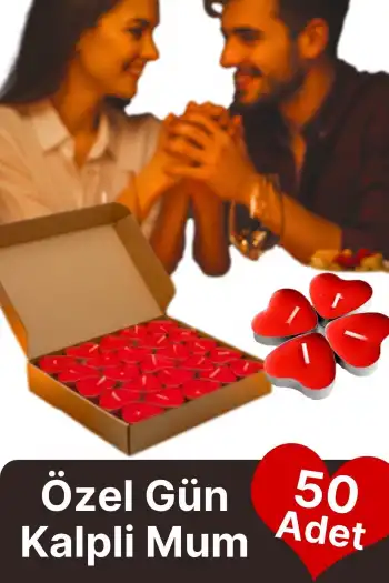 Özel Gün Sevgili Romantik 14 Şubat Dekoratif Süsleme Organizasyon Kırmızı Kalpli Tealight Mum 50Adet