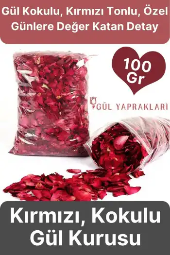 Özel Tasarım Sevgili Dekoratif Hediye Süs Dekor Romantik Kokulu Kırmızı Gül Kurusu Yaprağı 100 Gr