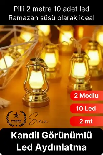 #led Ramazan Temalı Şık Dekoratif Led Lamba Süsleme Pilli 2 Metre 10 LED Kandil Motifli Manevi Huzur