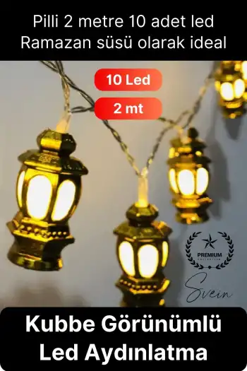 #Aydınlatma Kubbe Temalı Şık Dekoratif Led Lamba Süsleme Pilli 2 Metre 10 Kandil Motifli Manevi
