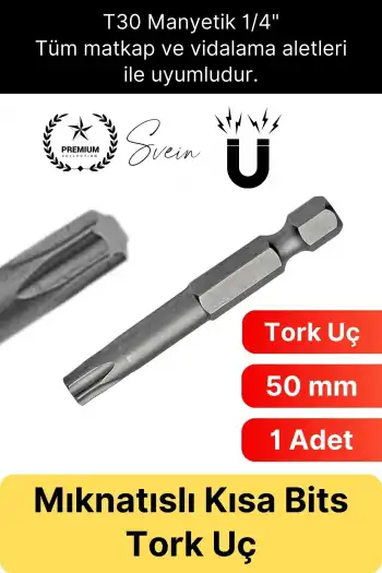 #Bitsuç Mıknatıslı 50 mm Torks Vidalama Bits Uç T30 Manyetik 1/4 Şarjlı Matkap Ucu Kısa Boy 1 Adet