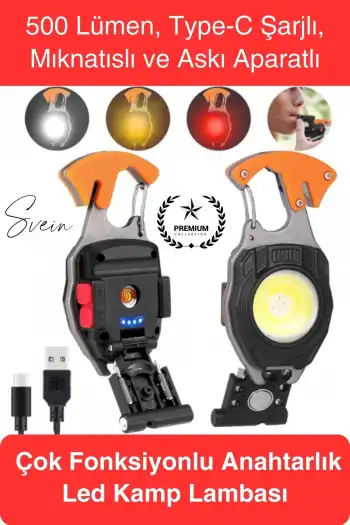 #LedLamba 500 Lümen Çok Fonksiyonlu Anahtarlık Kamp Lambası Type-C Mıknatıslı Hafif Outdoor Şarjlı