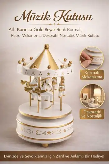#MüzikKutusu Atlı Karınca Gold Beyaz Nostaljik Hediye Dekoratif Kurmalı Retro Mekanizma Müzik Kutusu