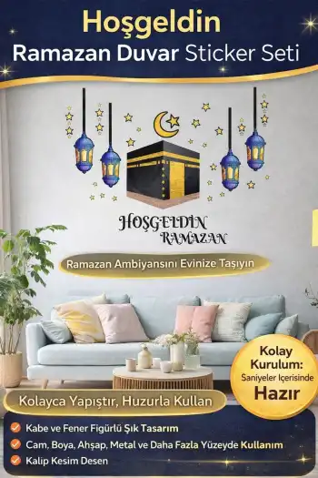 #RamazanSticker Dekoratif Yapıştırılabilir Çıkarılabilir Hoşgeldin Ramazan Motifli Duvar Sticker