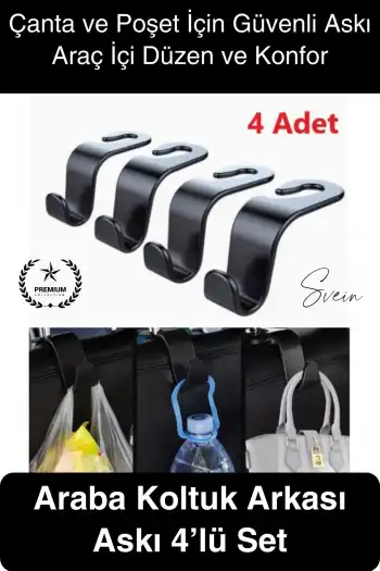 #Askı Araba Koltuk Arkası Askı Araç İçi Organizer 4’lü Set Çanta Poşet Torba Asma Aparatı Plastik