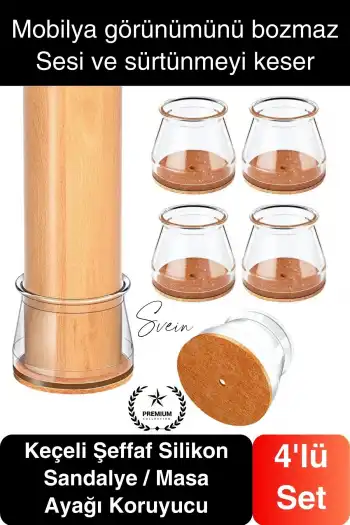 #Keçe Keçeli Şeffaf Silikon Zemin Koruyucu Sandalye Masa Ayağı Parke Çizmez 4lü Set Kılıf Esnek