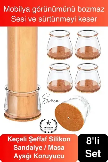 #Sandalye Keçeli Şeffaf Silikon Zemin Koruyucu Sandalye Masa Ayağı Parke Çizmez 8li Set Kılıf Esnek