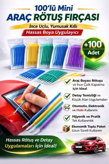 #RötuşBoya Araba Oto Kaporta Çizik Tek Kullanımlık Hassas Detaylı Uygulama Rötuş Fırçası Mini 100lü