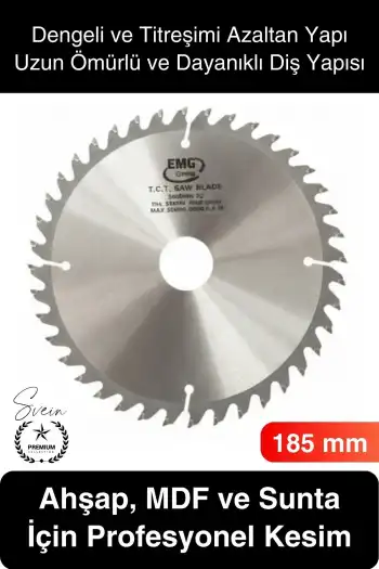 #Testere 185 mm 40 Diş Ahşap Kesim Daire Testere Diski MDF ve Sunta İçin Profesyonel Hassas 40T