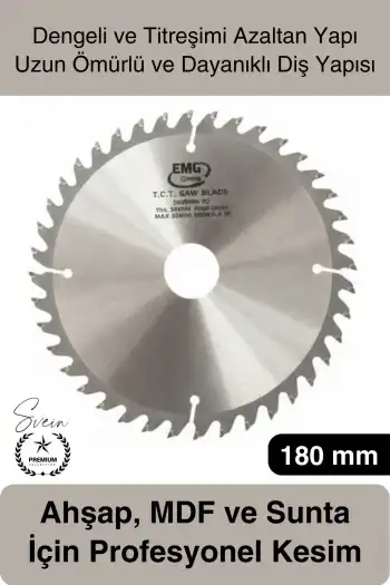 #DaireTestere 180 mm 40 Diş Ahşap Kesim Daire Testere Diski MDF ve Sunta İçin Profesyonel Hassas 40T