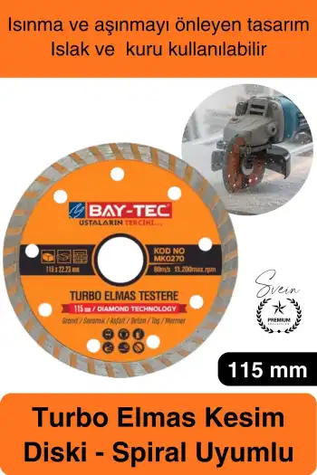 #ElmasTestere 115 mm Turbo Elmas Kesim Diski Spiral Uyumlu Beton Seramik Mermer Taş Granit Fayans