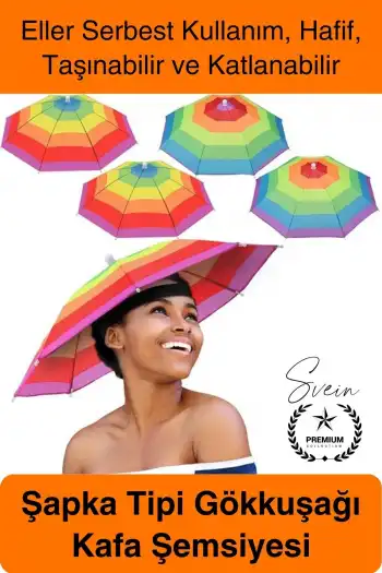 #Şemsiye Şapka Tipi Gökkuşağı Kafa Şemsiyesi Eller Serbest Şemsiye Güneş ve Yağmur Koruyucu Hafif